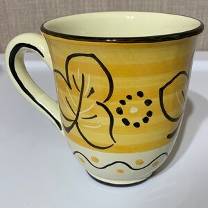 Starbucks Barista Hand Painted 2002 Yellow Floral Ceramic Coffee Mug